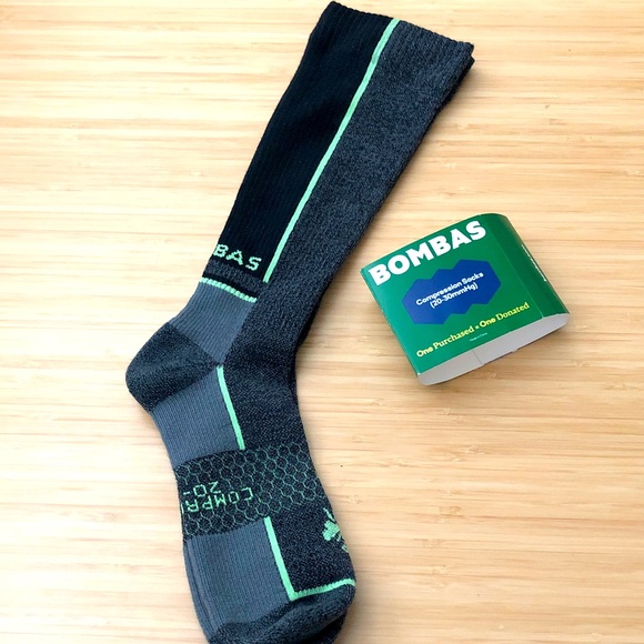 Bombas Other - Bombas Women’s Black & Charcoal Crew Socks with Mint Trim